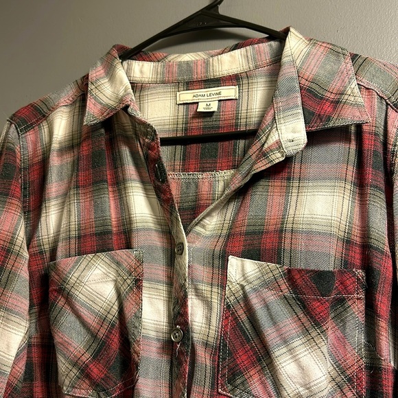 Adam Levine Burgundy Plaid Button Down Women’s Size Medium - Picture 2 of 3